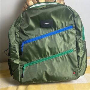 STATE Brand New with tags  Green Backpack with Blue Accents